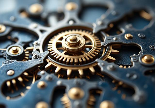 Abstract clockwork mechanism representing strategic governance